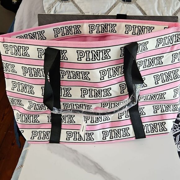 PINK Victoria's Secret Logo Tote Pink and Black NEW - Picture 9 of 13